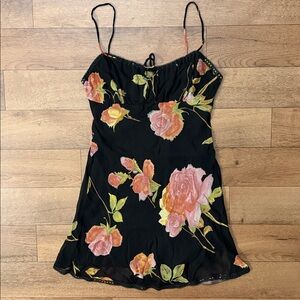Vintage Betsey Johnson Size Small Dark Floral Mini Dress Dainty Feminine 90’s